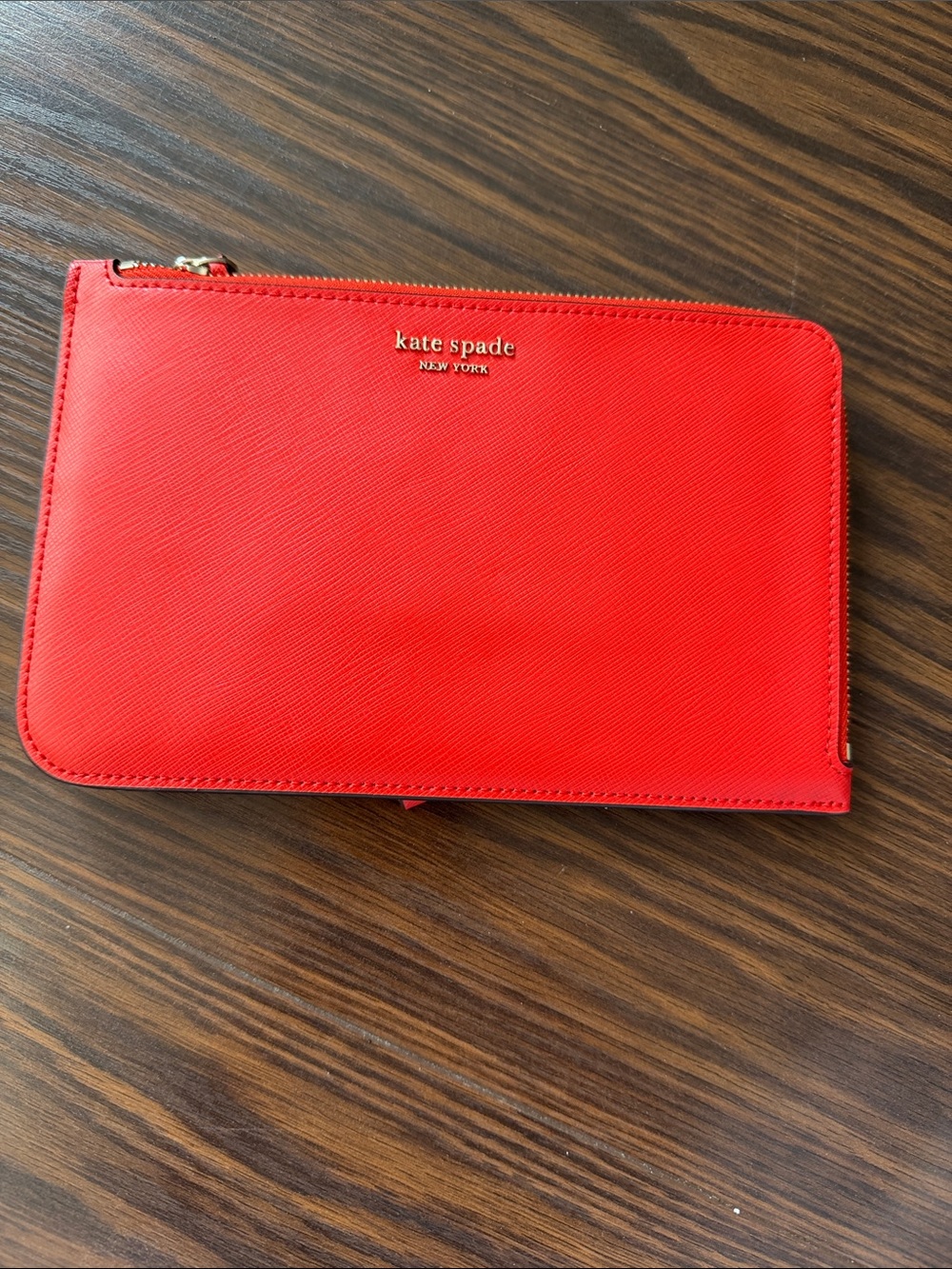 kate spade Red Saffiano Leather Zip Clutch Wallet